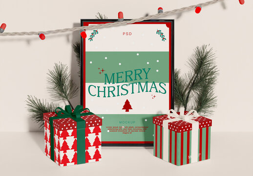 Tablet with Christmas Light Mockup