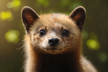Obraz premium cute beech marten kit portrait in summer. ai generative