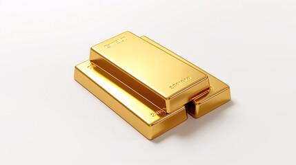 Three glittering gold ingots sitting on a pristine white surface, representing finance business.