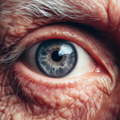 widely open elderly man eye closeup. ai generative