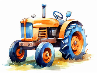 Obraz premium Wtercolor illustration of country tractor on white background