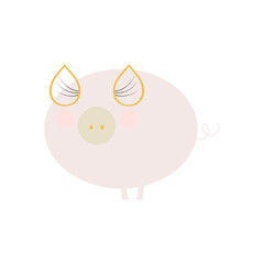 Childish style illustration with cute pig. Farm animal. Pig in flat style.