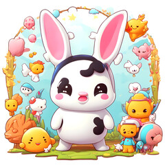 Obraz premium easter bunny and easter eggs in transparent white background,Cartoon Avatar for Digital Content,Character Illustration for Creative Projects