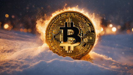 bitcoin crypto-currency with B symbol on fire. generative AI