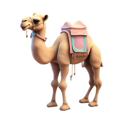 A cartoon camel with a saddle