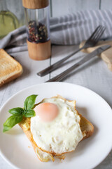 Healthy breakfast with egg, tomatoes and salad. on a wooden table. food