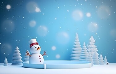 Snowman in snowy background.
