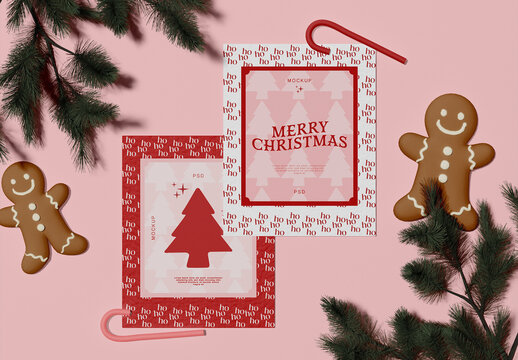 Poster with Christmas Elements Mockup