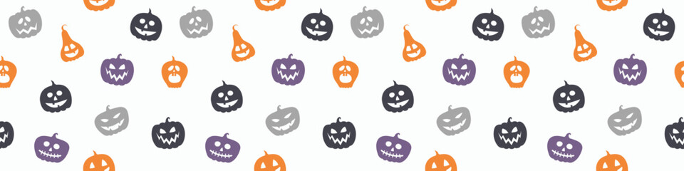 Design of Halloween pattern with funny pumpkin lanterns. Banner. Vector