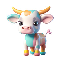 Fototapeta premium A cartoon cow with yellow and blue spots