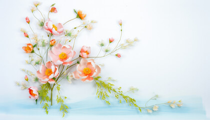 Delicate pastel floral composition on white background. Watercolor bouquet of flower.