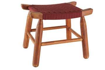 Wooden stool with a red woven seat. No background png.