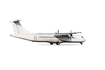 White passenger turboprop aircraft isolated