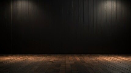 Empty light dark wall with beautiful chiaroscuro and wooden floor. Minimalist background for product presentation