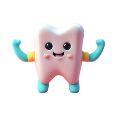 A cartoon tooth with arms up