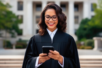 Fototapeta premium Digital Justice: Female Judge in Virtual Court