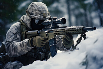 Fototapeta premium Frozen Precision: Tactical Winter Sniper