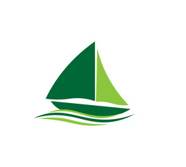 Vector illustration of a green sailboat on a white background