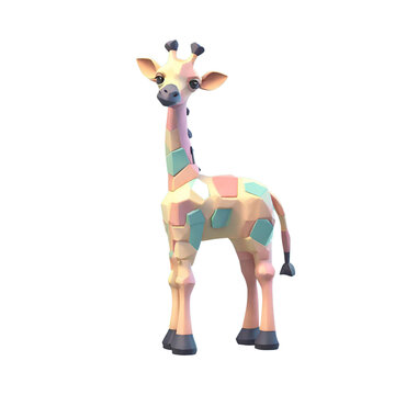 A giraffe with different colored spots