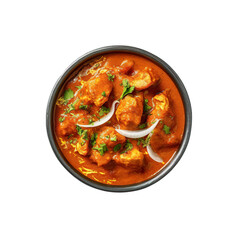 Indian butter chicken curry in balti dish isolated on transparent or white background