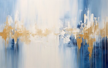 an abstract blue and white background with gold and blue lines, of mixes realistic and fantastical ements, silver and gold, dripping paint - obrazy, fototapety, plakaty
