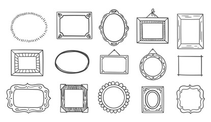 Hand drawn frames. Vintage doodle sketch picture frame.