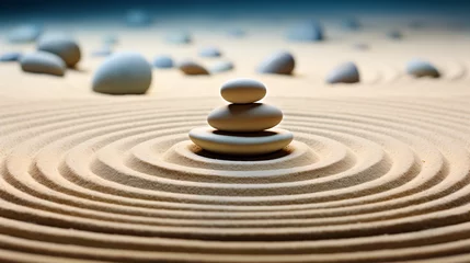 Foto op Plexiglas  Sand, Meditation, Balance, Kurort, Zen-garten, Kies, Zen, Spiritualität, Entspannung, Yoga, Konzentration, Massage, Japan © Alex