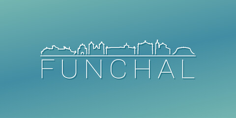 Funchal, Portugal Skyline Linear Design. Flat City Illustration Minimal Clip Art. Background Gradient Travel Vector Icon.