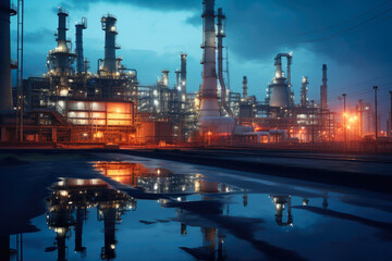 Fototapeta na wymiar Strategic Energy Hub: Oil Refinery in Darkness