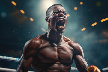 Fototapeta na wymiar Epic Victory: African Boxer in Close-Up
