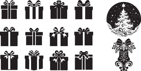 Set silhouette black-and-white image of gift icon