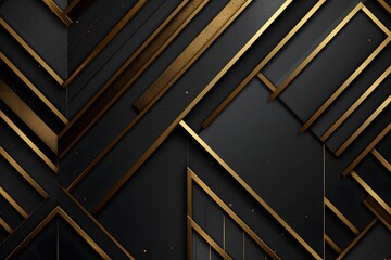 Obraz premium geometric black and gold background. gold lines on a dark background. background with stripes with copy space Illustration