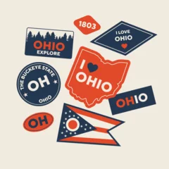 Fotobehang Sticker Pack. Collection of trendy pins. Set of cool patches vector design. Ohio retro badges. © Дмитрий Сальников