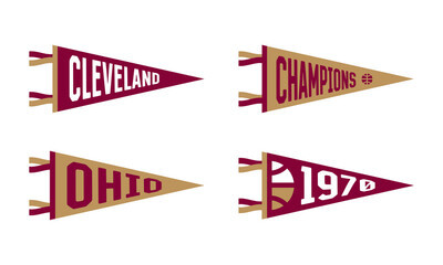 Cleveland, Ohio basketball Pennant Flags Set. Vector basketball flag Icons. University USA Sport flag, isolated