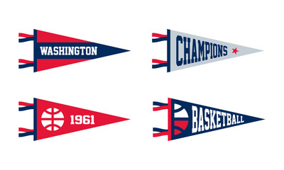 Washington basketball Pennant Flags Set. Vector basketball flag Icons. University USA Sport flag, isolated