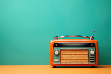 Retro broadcast vintage radio receiver. Copy space for text