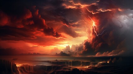 Amazing sky foreshadows cataclysmic apocalypse Amazing sky portends the end of the world - obrazy, fototapety, plakaty