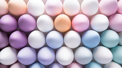  a group of pastel colored eggs stacked on top of each other on a white surface with a light reflection on the top of the eggs.  generative ai