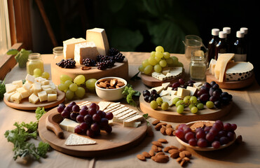 beautiful, cheese slice, restaurant, board, grapes