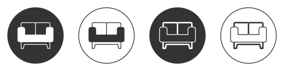Foto op Plexiglas Black Sofa icon isolated on white background. Circle button. Vector © Kostiantyn