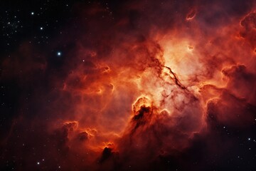 Fototapeta premium Fiery red nebula and stars in deep space, showcasing cosmic beauty