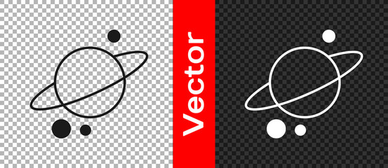 Black Planet Saturn with planetary ring system icon isolated on transparent background. Vector © Kostiantyn