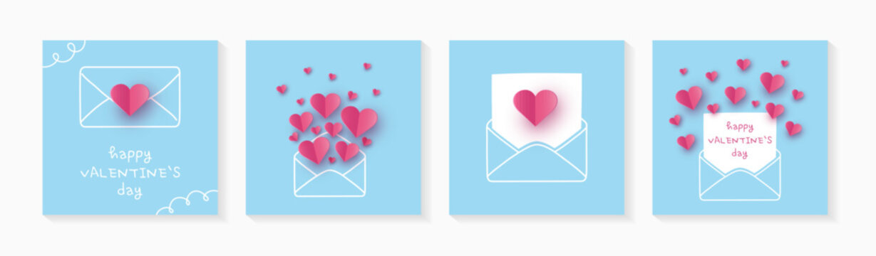 Love concept for Valentine&rsquo;s Day. Envelope with hearts. Collection of paper cut decoration. Design for Valentine&rsquo;s Day. Vector illustration