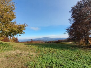 Idyllic mountain landscape in Lower Austria. View from Hockeck Peak in Autumn