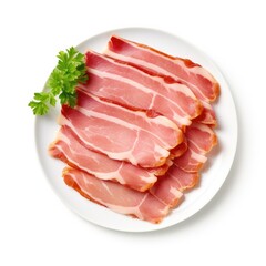 Plate of Raw Bacon Isolated on a White Background