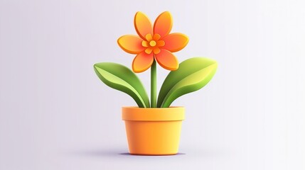 Plant in a pot, flowering, with leaves. Concept of gardening. 3d vector symbol. Minimalist cartoon aesthetic