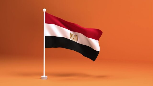 Elegant Egyptian Flag on a Stand with a Warm Orange Background. Beautiful Egyptian flag on a white flagpole.