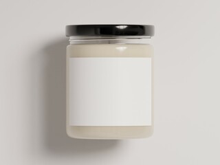 Mockup of a scented glass soy candle as a flat lay isolated on a plain white background. 3d rendering.
