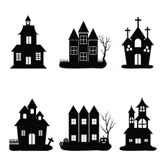 Happy Halloween with silhouette haunted house set.
