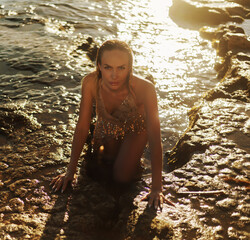 Pretty girl in diamond dress